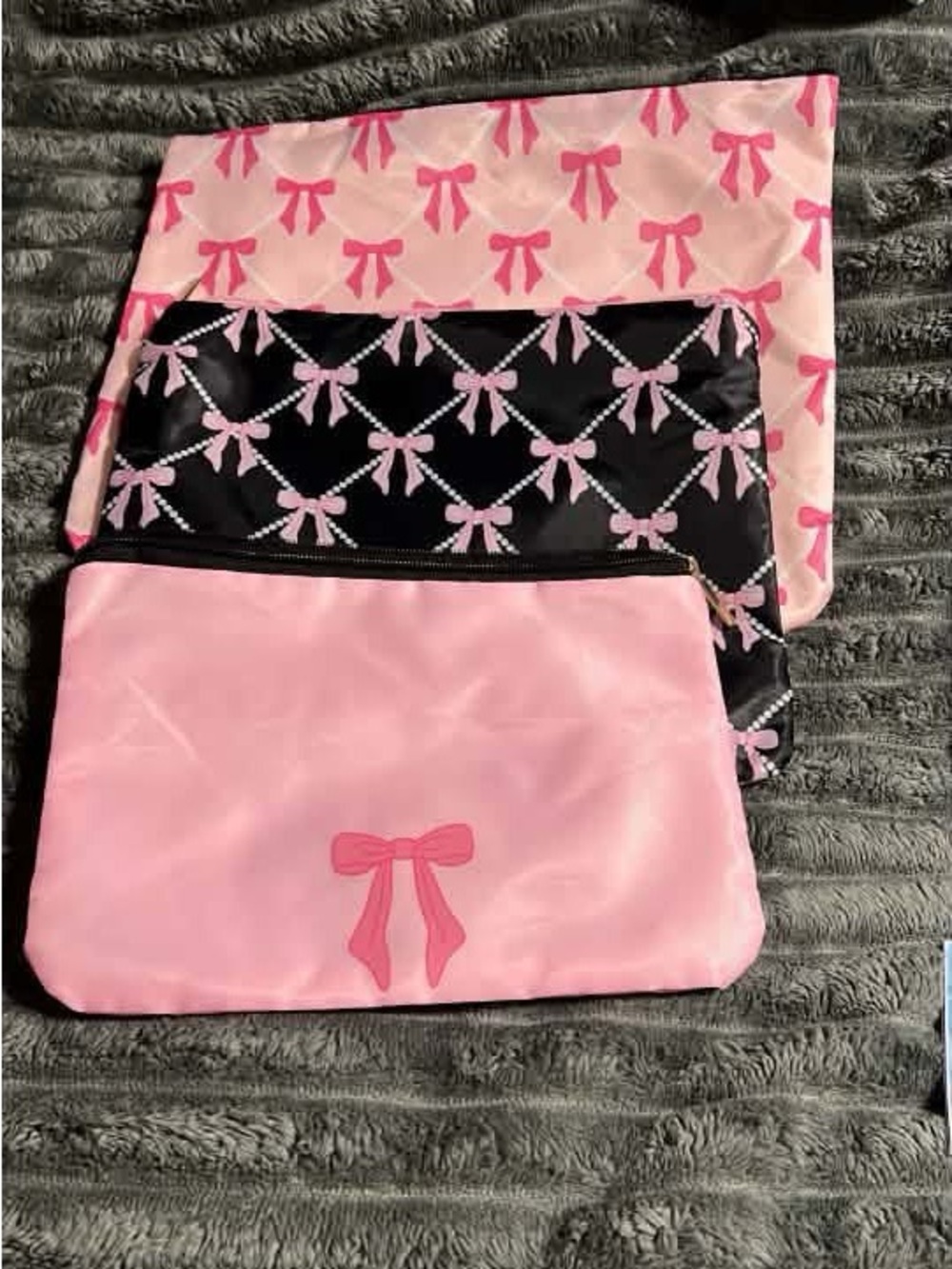 Pink Bow Pouch Trio